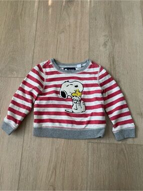 GAP Kids Red and White Striped Snoopy sweatshirt